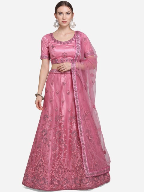 

VRSALES Pink Semi-Stitched Lehenga & Unstitched Blouse with Dupatta