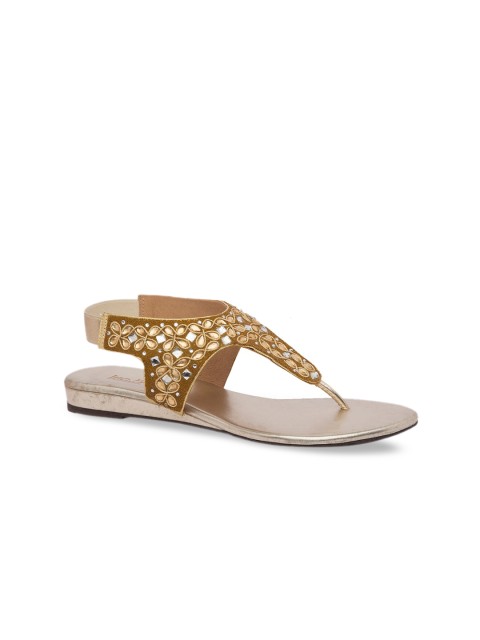 

Inc 5 Women Gold-Toned Embellished T-Strap Flats