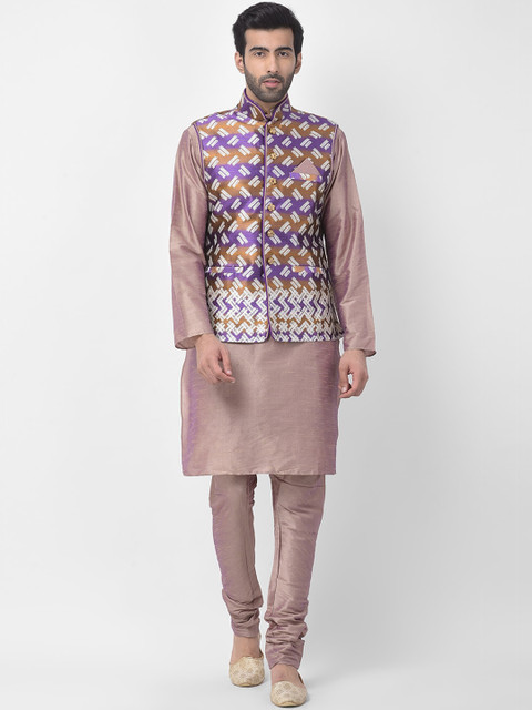 

SG LEMAN Men Purple Solid Kurta with Pyjamas & Nehru Jacket