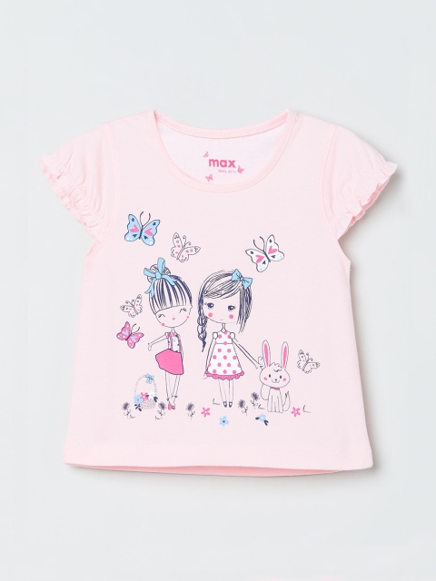 

max Girls Pink & Black Printed Round Neck T-shirt