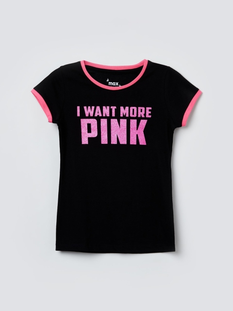 

max Girls Black & Pink Printed Round Neck T-shirt