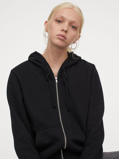 

H&M Women Black Zip Up Hoodie
