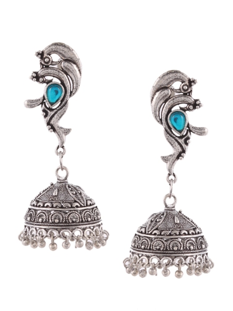 

Silvermerc Designs Silver-Plated & Blue Dome Shaped Jhumkas