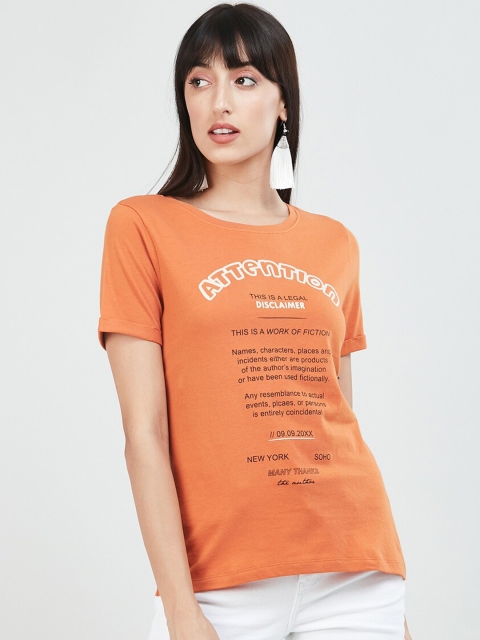 max Women Orange Printed Round Neck T-shirt