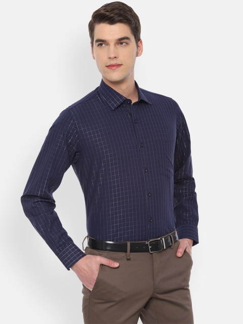 

Van Heusen Men Navy Blue Slim Fit Checked Formal Shirt