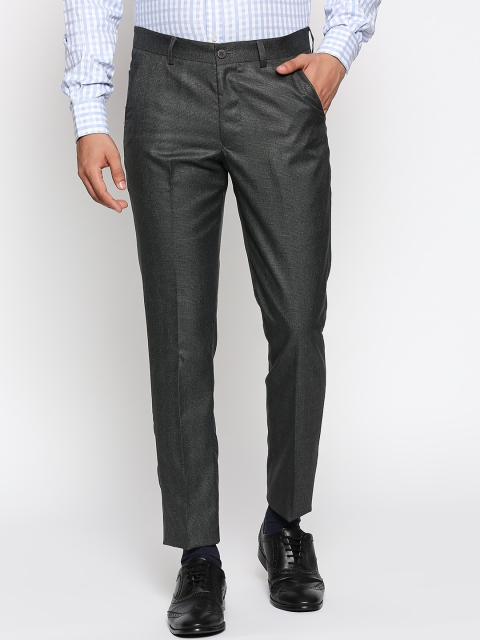 

Solemio Men Grey Slim Fit Checked Formal Trousers