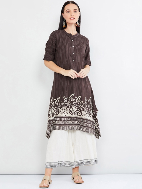 

max Women Brown & White Printed Straight Kurta