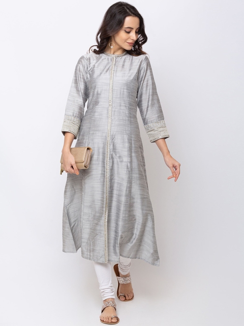 

Ethnicity Women Grey Solid A-Line Kurta