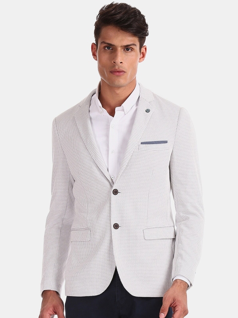 

Arrow Men Off-White & Grey Self-Design Slim-Fit Single-Breasted Casual Blazer