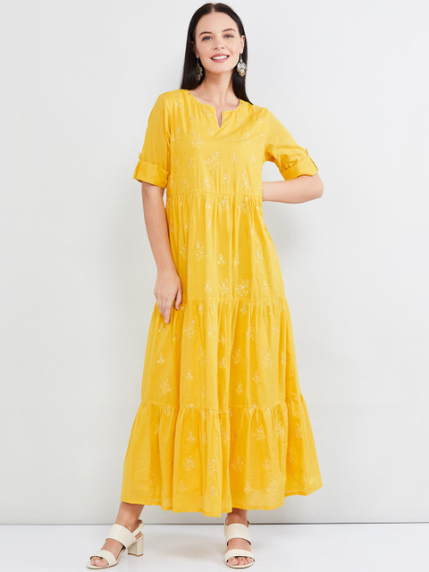 

max Women Yellow Printed Maxi Dress
