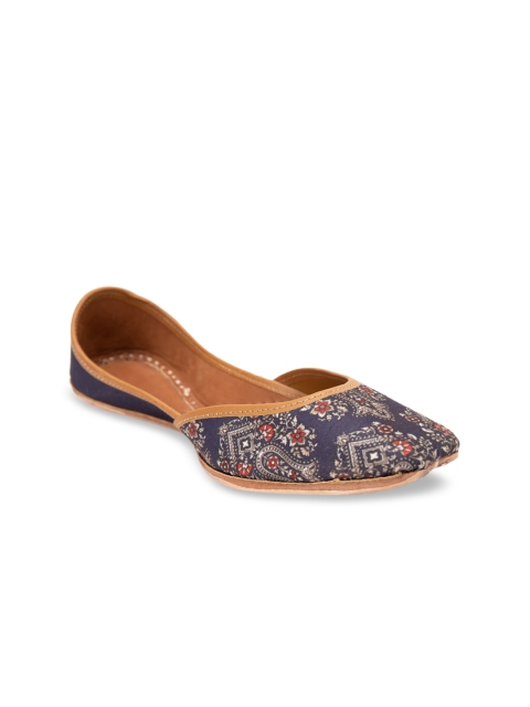 

Jivaana Women Blue Embellished Leather Mojaris