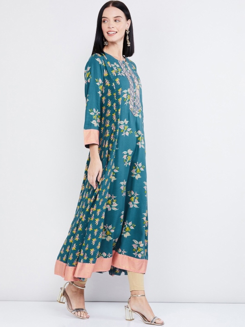 

max Women Blue & Pink Printed Anarkali Kurta