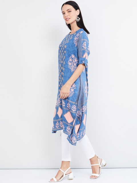 

max Women Blue & Pink Printed Straight Kurta
