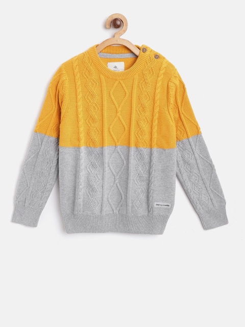 

Cherry Crumble Kids Yellow & Grey Colourblocked Pullover Sweater