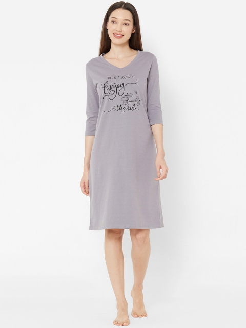 

Mystere Paris Women Grey & Black Printed Nightdress