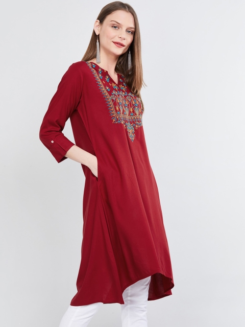 

max Women Red & Blue Yoke Design A-Line Kurta