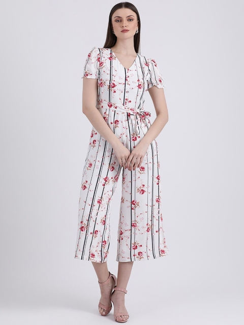 

Zink London Women White & Pink Striped Culotte Jumpsuit