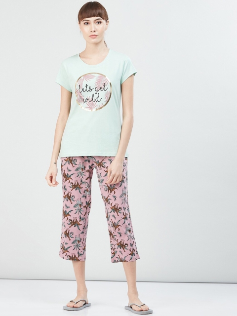 

max Women Green & Pink Printed Night suit