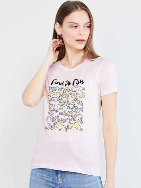

max Women Lavender Printed Round Neck T-shirt