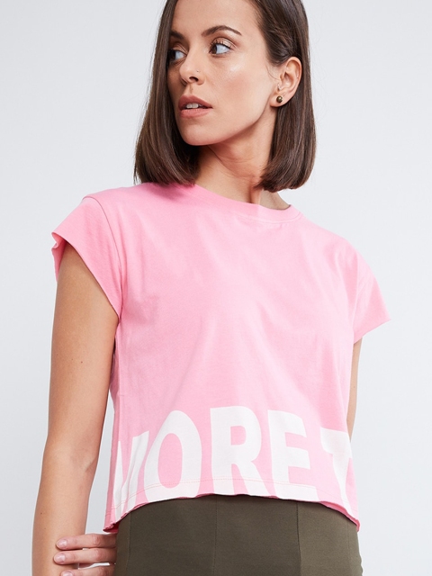 

max Women Pink Printed Round Neck T-shirt