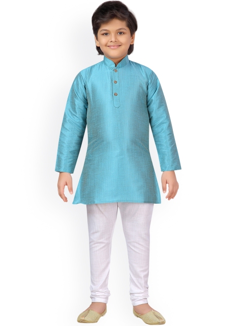

Aj DEZInES Boys Turquoise Blue & White Self Design Kurta with Pyjamas
