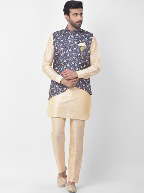 

SG LEMAN Men Blue & Cream-Coloured Solid Kurta with Pyjamas