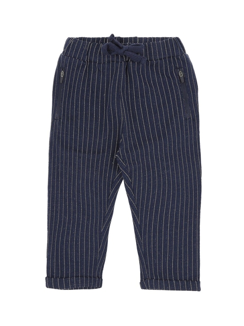 

Pantaloons Baby Infant Boys Navy Blue & White Striped Slim-Fit Track Pants