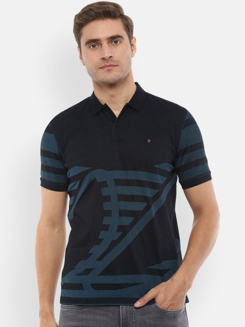 

Louis Philippe Sport Men Teal Colourblocked Polo Collar T-shirt