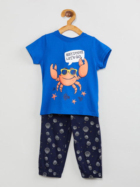 

max Boys Navy Blue & Blue Printed Night suit