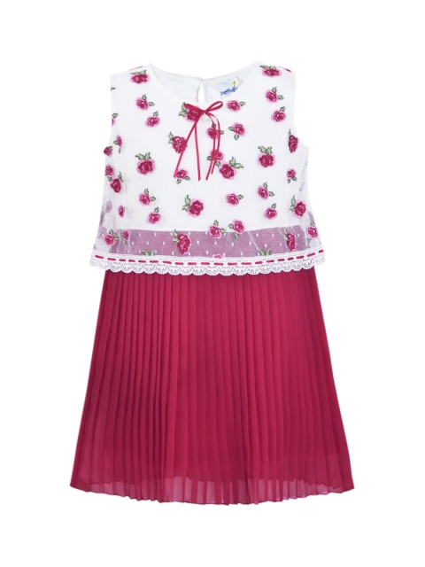 

Daffodils GIRLS WEAR Girls White & Pink Floral Printed Fit & Flare Dress
