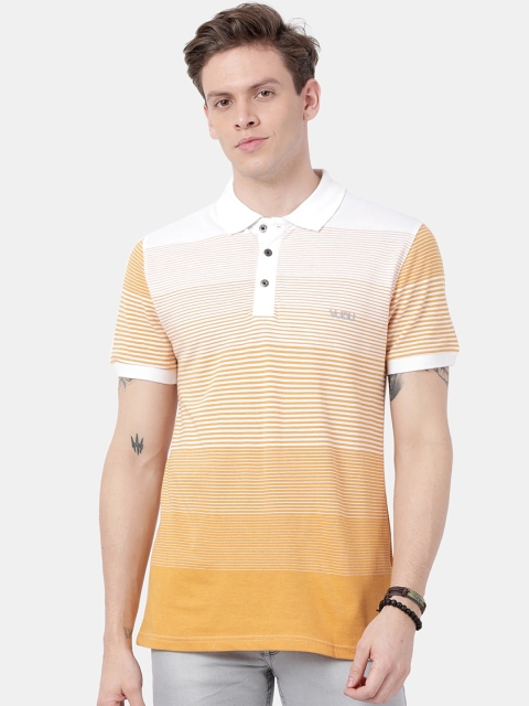 

VUDU Men Orange & White Striped Polo Collar T-shirt
