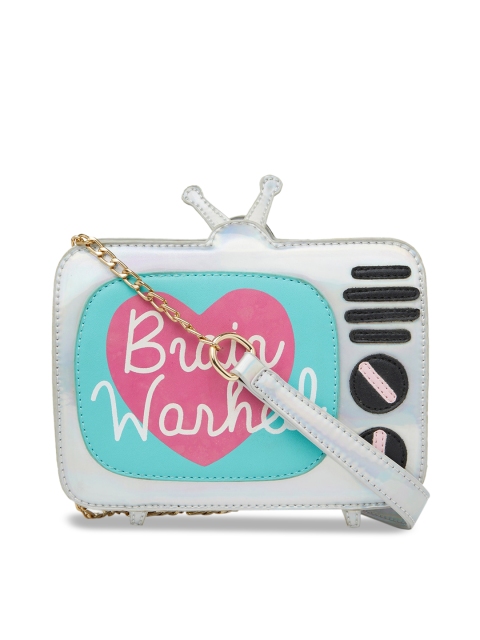

Globus Silver-Toned & Blue Printed Sling Bag