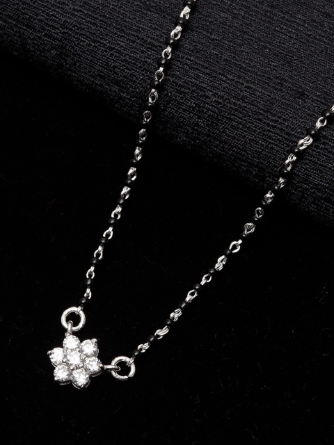 

Clara 925 Sterling Silver Rhodium-Plated Black & White Zirconia-Studded Beaded Mangalsutra