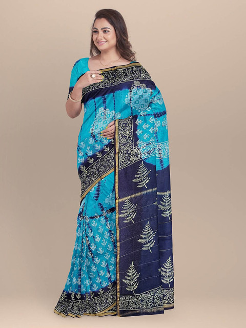 

BharatSthali BharatSthali Sea Green & Gold-Coloured Silk Cotton Uppada Woven Design Saree, Blue