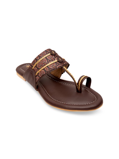 

Jivaana Women Brown Embellished Synthetic Patent One Toe Flats