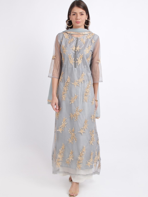 

Silk Bazar Grey & Gold-Toned Net Semi-Stitched Dress Material