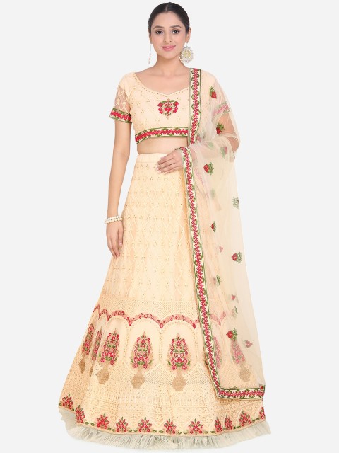 

Mitera Beige Semi-Stitched Lehenga & Blouse with Dupatta