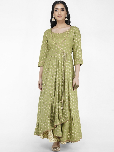 

Paislei Women Green & Gold Printed Anarkali Kurta