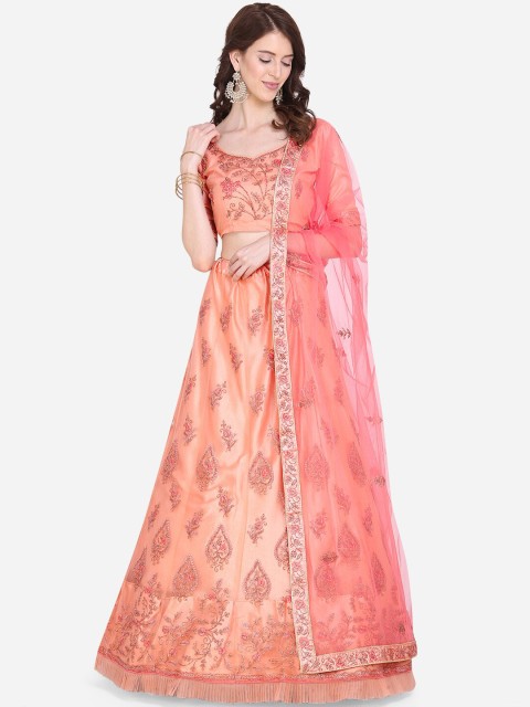 

Mitera Peach-Coloured Unstitched Lehenga & Blouse with Dupatta