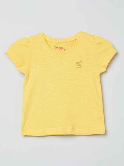 

max Girls Yellow Solid Round Neck T-shirt