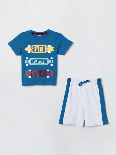 

max Boys Navy Blue & White Printed Night Suit