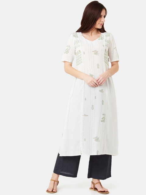 

IMARA Women White Printed A-Line Kurta