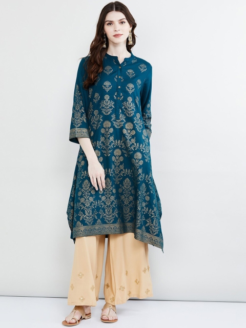 

max Women Blue Printed A-Line Kurta