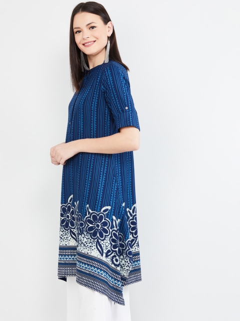 

max Women Blue Printed A-Line Kurta