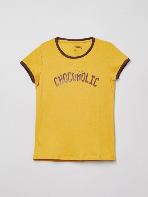 

max Girls Yellow Printed Round Neck T-shirt