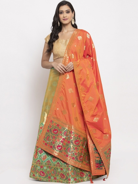 

PACHE Green & Orange Solid Semi-Stitched Lehenga & Unstitched Blouse with Dupatta