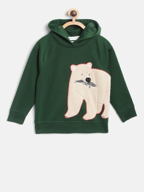 

Cherry Crumble Kids Dark Green & Cream Bear Applique Hooded Sweatshirt