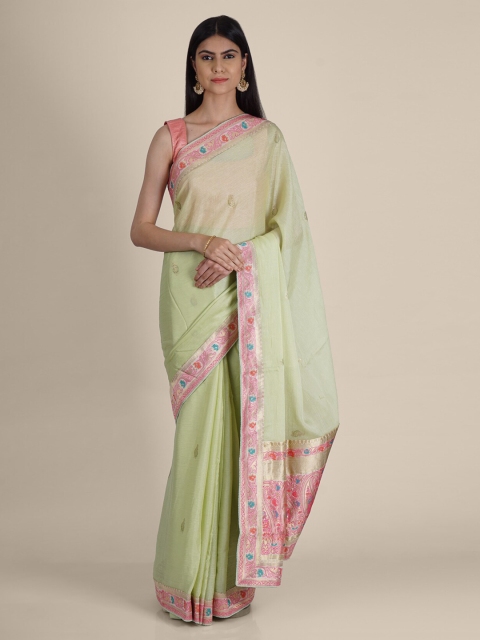 

Hastakala Green & Pink Poly Georgette Woven Design Handloom Saree