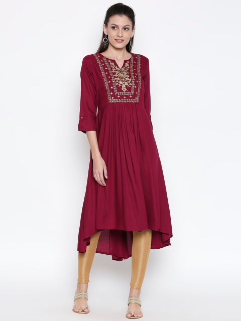 

RANGMANCH BY PANTALOONS Women Maroon Yoke Design Anarkali Kurta
