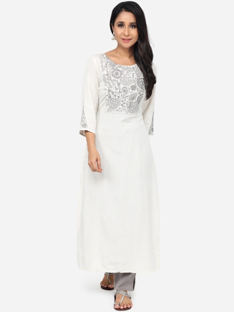 

Paislei Women White Yoke Design Straight Kurta